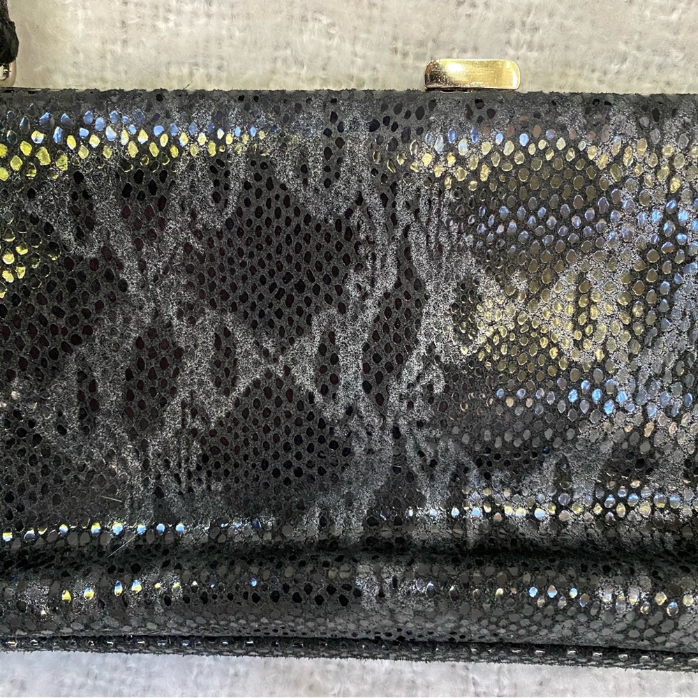 bebe black leather snakeskin embossed clutch - Picture 2 of 4